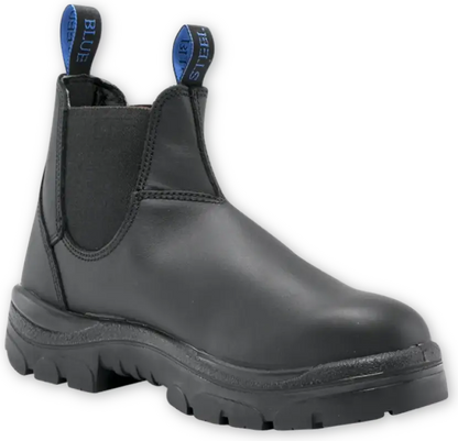 Black leather Steel Blue - Hobart work boot with steel toe cap and rubber sole