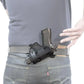 Black leather gun holster for OWB small carry, compatible with Sig Sauer and S&W