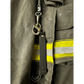 Black leather keychain with metal clip for SCBA Quick Release on reflective firefighter gear