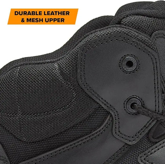 Black leather and mesh upper of STEALTH FORCE 6 inch Tactical Boot WP for work boots and first responders