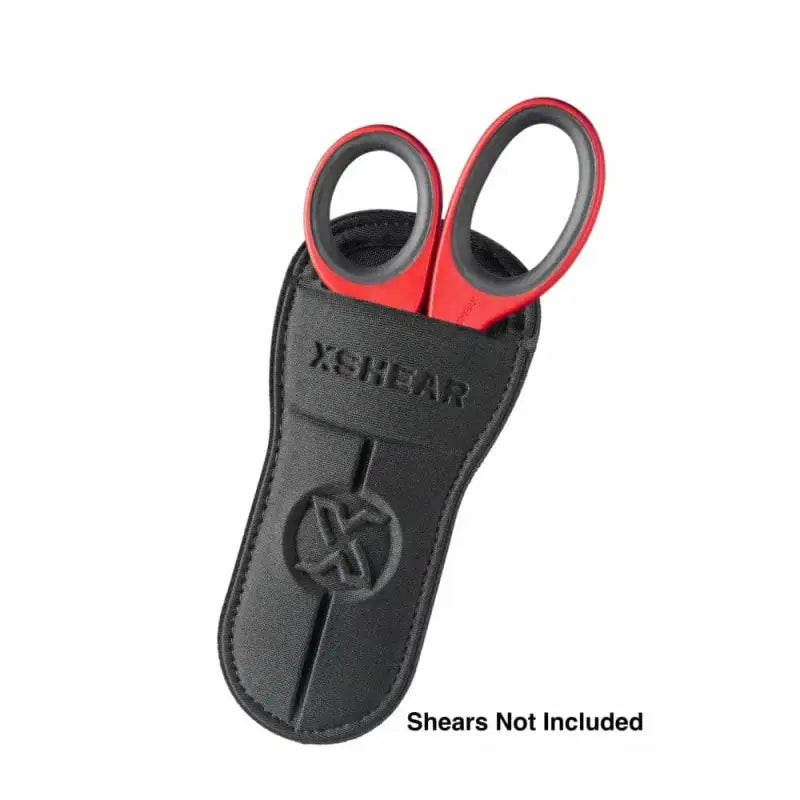 Black leather scissors sheath with red trim from XShear Soft Holster