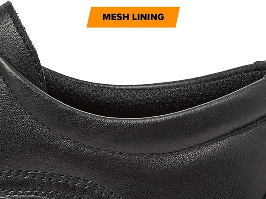 Black leather interior with mesh lining of ACTIVE DUTY Oxford Men’s Work Shoe for non-slip dress shoes