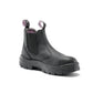 Black leather steel toe cap safety boot for demanding work environments with elastic side panels