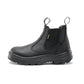 Black leather steel-toe work boot with elastic side panels for demanding work environments