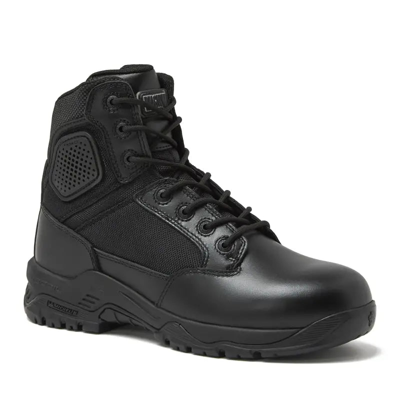 Black leather tactical boot with non-metallic composite for first responders and firefighters