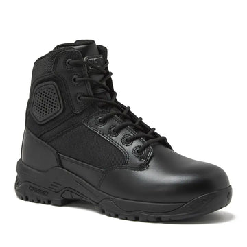 Black leather tactical boot with non-metallic composite for first responders and firefighters