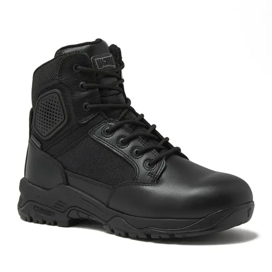 Black leather tactical boot featuring non-metallic composite for first responders and firefighters