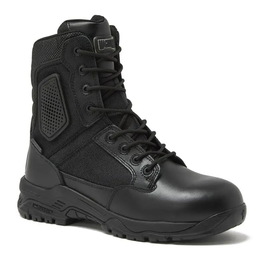 Black leather tactical boot with non-metallic composite for firefighters and first responders