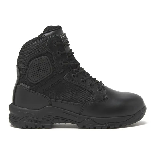 Black leather tactical boot with non-metallic composite for first responders and firefighters