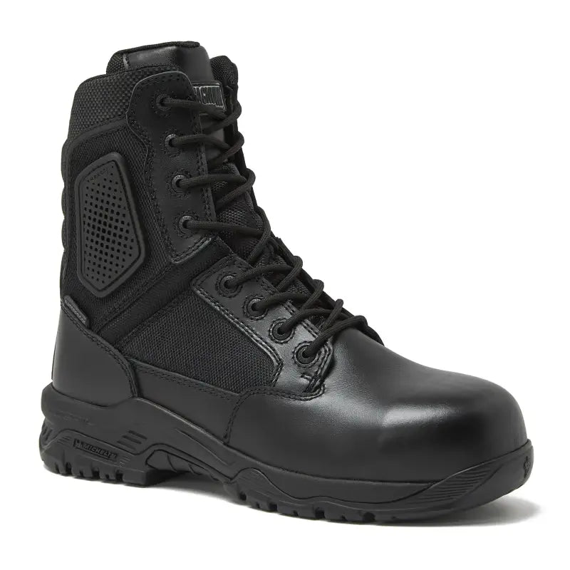 Black leather tactical boot with maximum grip for first responders and firefighters