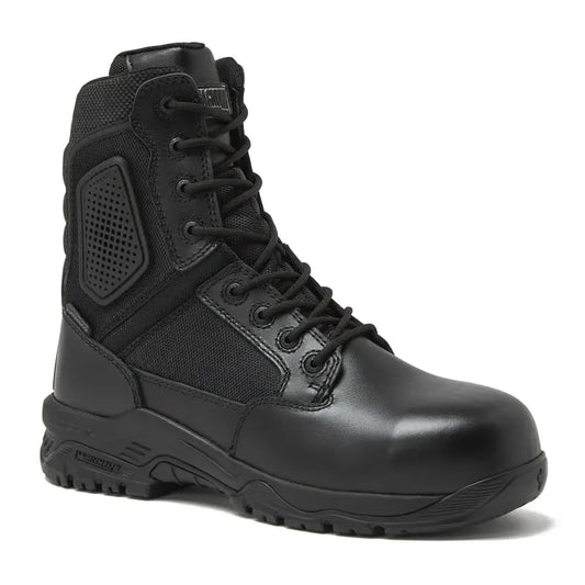 Black leather tactical boot with maximum grip for first responders and firefighters