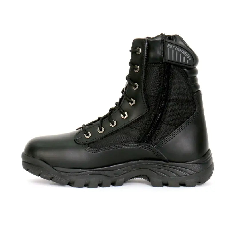 Black leather SWAT style lace up combat boot with side zipper from Hot Leathers BTM1012