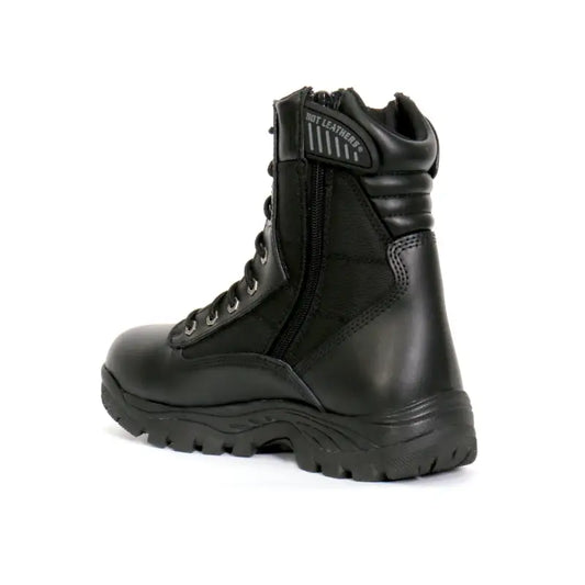 Black leather SWAT style lace-up combat boot with side zipper from Hot Leathers