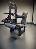 Black leg extension machine from SFE Seated Selectorized Leg Extension & Leg Curl Machine