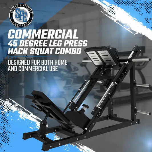 Black SFE Commercial 45 Degree Plate Loaded Leg Press Hack Squat Combo Machine
