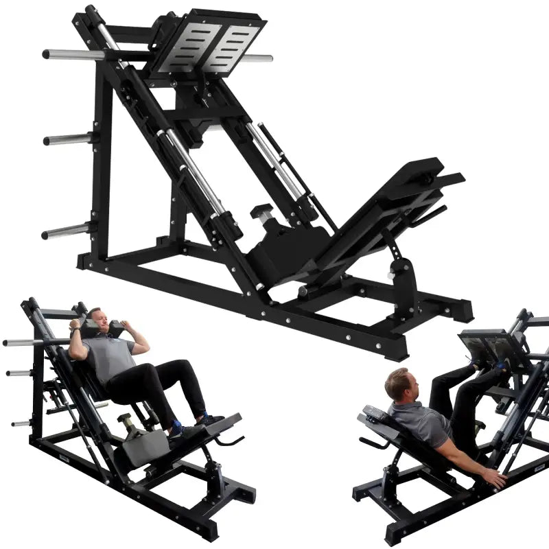 Black leg press machine for SFE Commercial 45 Degree Plate Loaded Leg Press Hack Squat Combo
