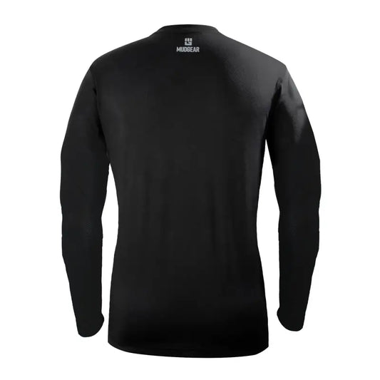 Black long sleeve fitted performance shirt for men, ideal for athletic activities