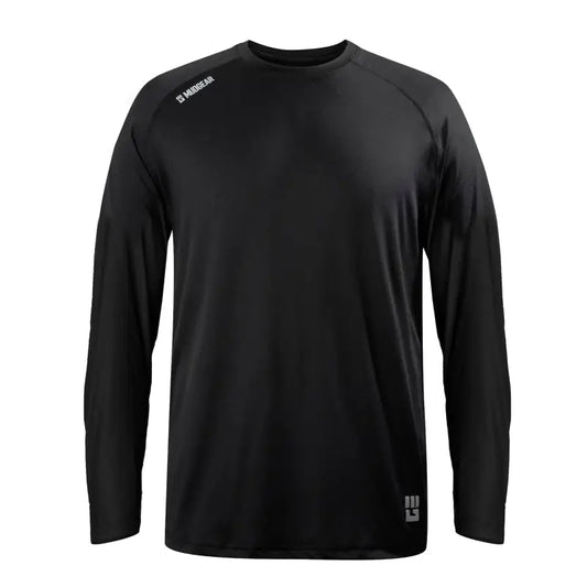 Black long-sleeve athletic shirt, Mudgear Men’s Loose Fit Performance Shirt VX in black