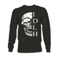 Black long sleeve sweatshirt with white skull design and IDLH text, OG Skull Long Sleeve