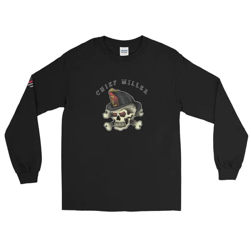 Black long sleeve Chief Miller Skull T-shirt featuring a skull with military cap graphic