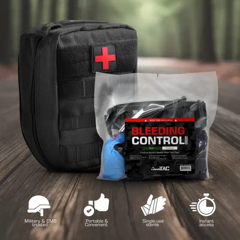 Black Medical Kit with Bleeding Control Pack for First Responders and Firefighters