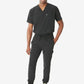 Black men’s double-pocket scrub uniform with jogger pants and v-neck top