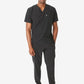 Black men’s double-pocket scrub uniform with short sleeves and jogger-style pants