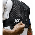 Black mesh Maxx-Dri Vest 4.0 with adjustable fit and XX branding being fastened
