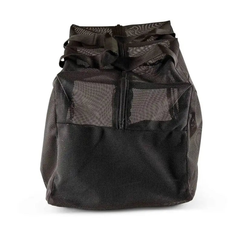 Black mesh drawstring turnout gear bag with solid impervious bottom panel