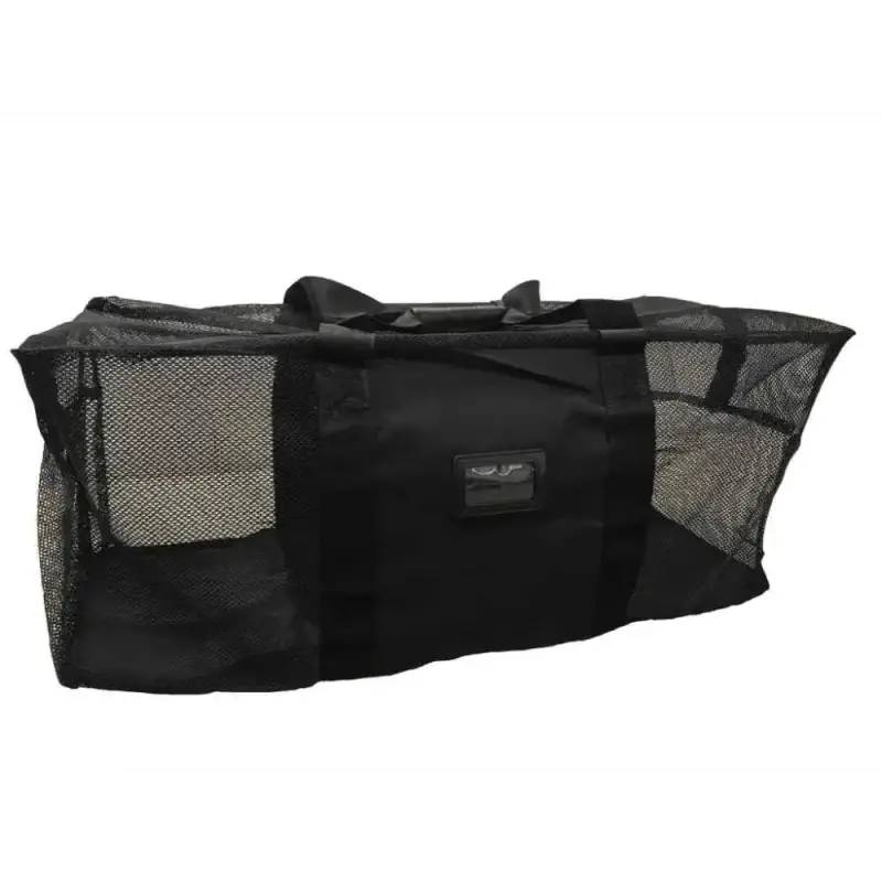 Black mesh firefighter turnout gear bag with handles and impervious bottom