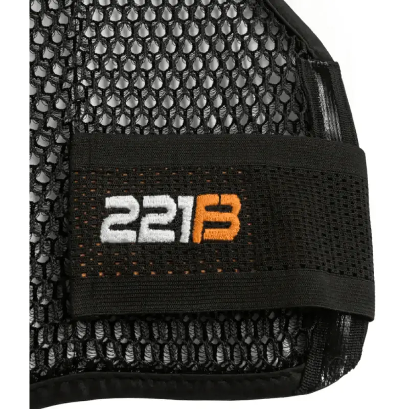 Black mesh protective gear with orange and white 221B logo for Maxx-Dri Vest