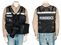 Black Mesh CSI Vest featuring Forensics text and multiple Velcro closure pockets