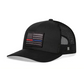 Black mesh trucker hat with blue line patch, perfect for 1st responders snapback