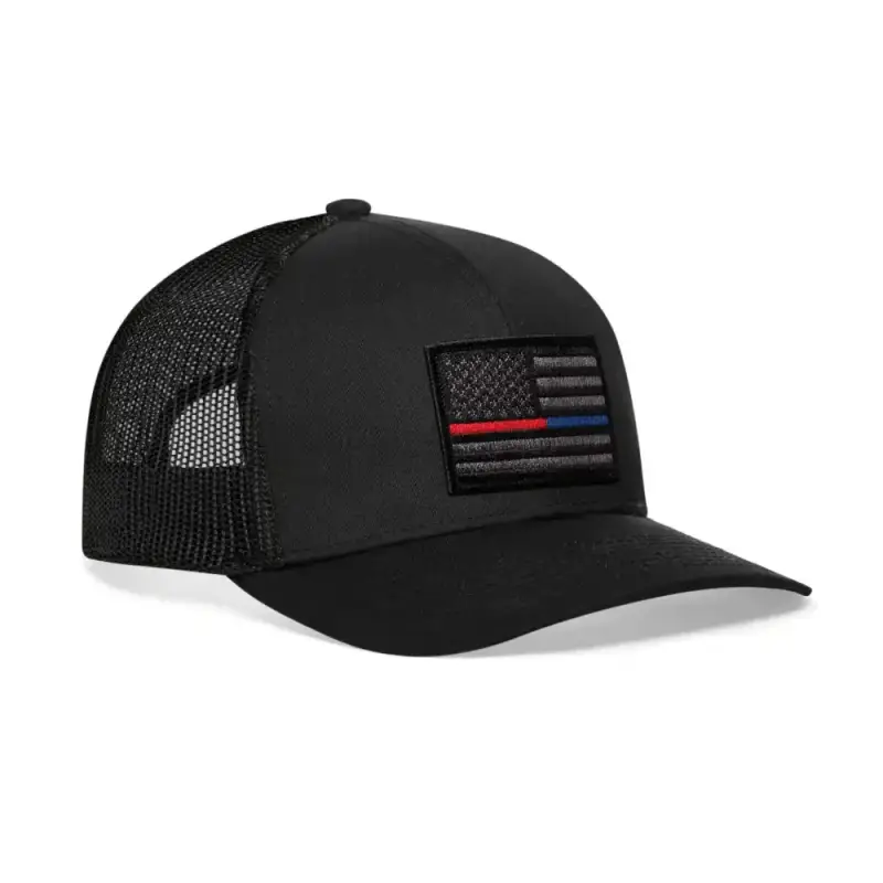 Black 1st Responders Snapback featuring a Thin Blue and Red Line American Flag patch