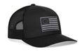 Black mesh trucker hat featuring grayscale Betsy Ross flag patch for tactical style