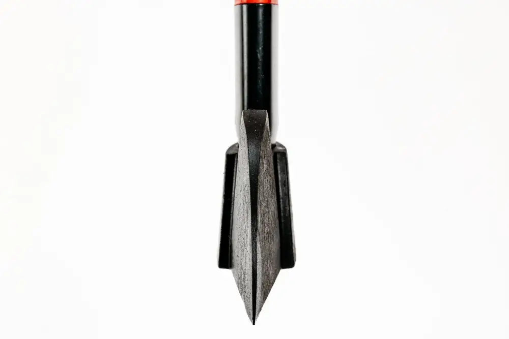 Black metal arrowhead with three sharp blades on REAPER composite handle, USA patented