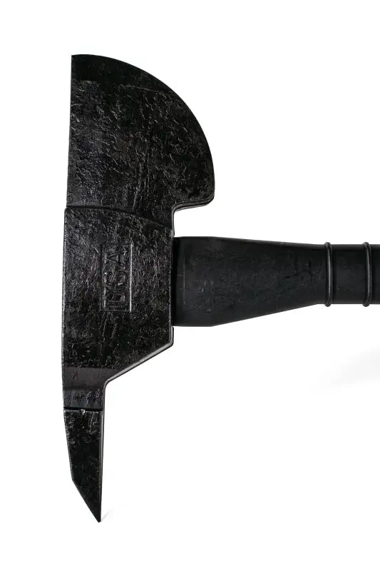 Black metal axe head with cylindrical socket for REAPER composite handle, USA patented