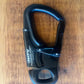 Black metal carabiner with locking mechanism for firefighters and first responders