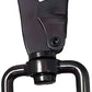 Black metal swivel snap hook with loop base for heavy duty firefighter glove strap