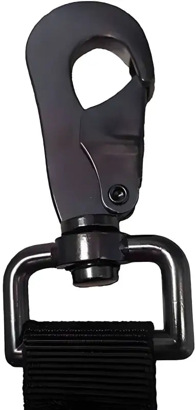 Black metal swivel snap hook with loop base for heavy duty firefighter glove strap