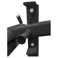 Black metal weight rack component for SFE Seated Calf Raise with adjustable thigh support