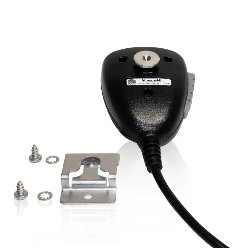 Black microphone with mounting hardware for Whelen 295HFS2 remote siren amplifier