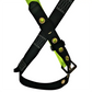 Black and neon green safety body harness with adjustment points for fall prevention