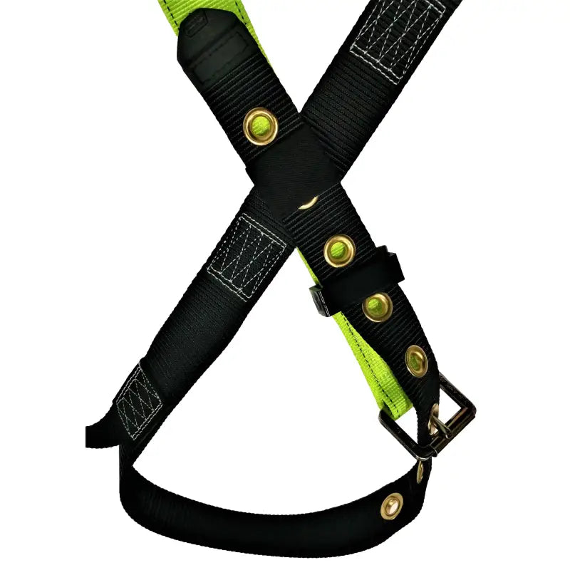 Black and neon green 1D Fall Protection Safety Body Harness with grommets and lanyard keepers