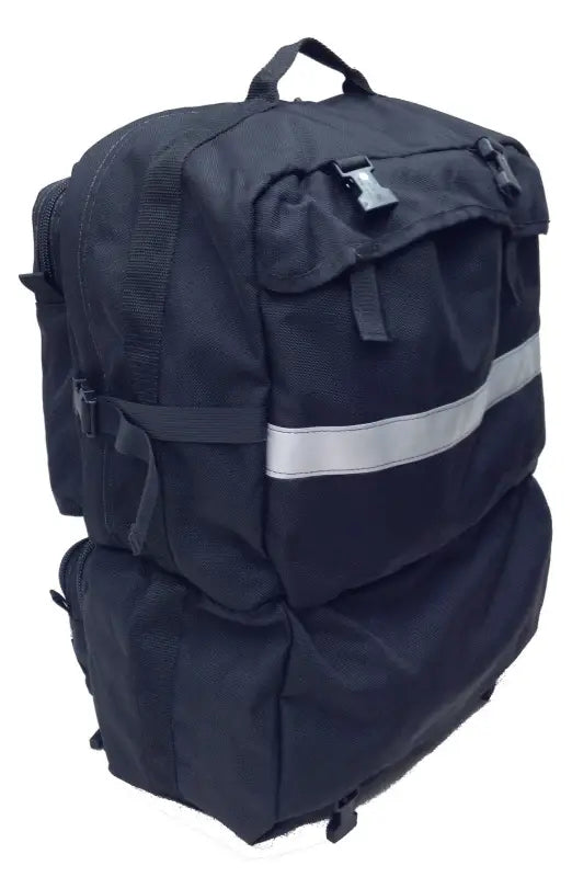Black nylon Ruffian Out of County Bag with reflective stripe and two internal storage compartments