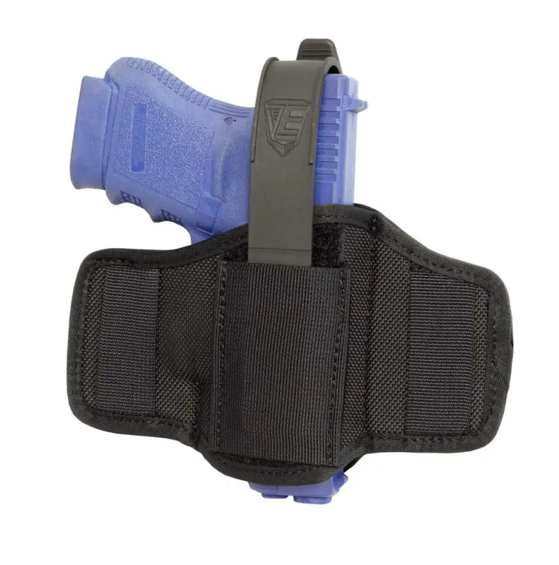 Black nylon belt holster with blue handgun for Deep Cover Ultra Concealment Holster