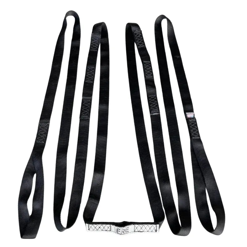 Black nylon daisy chain straps for FRE Rescue Webbing with Mountain D carabiner compatibility