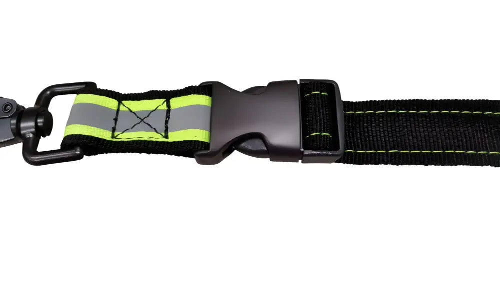 Black nylon dog collar with reflective yellow-green stripe for Firefigheter GloveLeash2