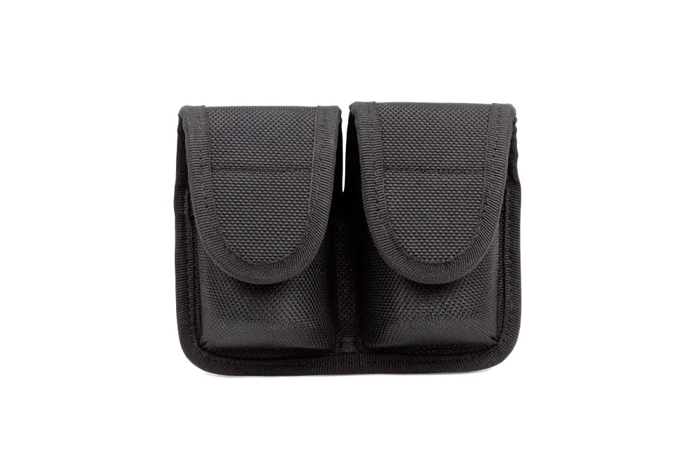 Black nylon DuraTek Molded Speedloader Pouch, Double with flap closures for easy access