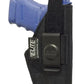 Black nylon Inside the Pant Clip Holster with a blue handgun, ideal for Ruger LCP